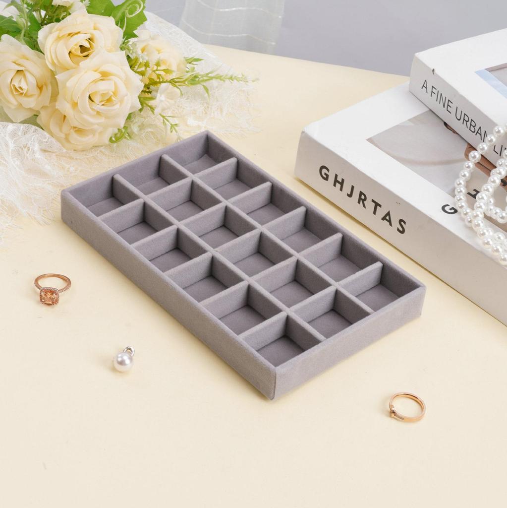 Velvet Jewelry Box with Drawer: Grey Multifunctional Tray for Necklaces & Rings