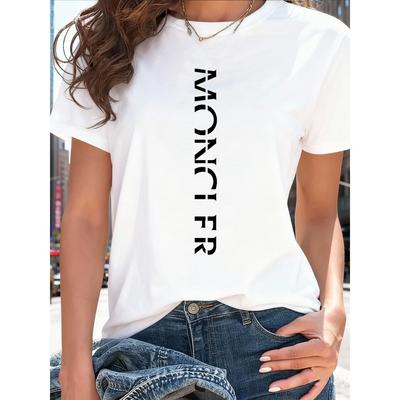 Damen Sportlich Lässig Modisch T-Shirt mit Buchstabenmusterdruck - Leicht und Weich Rundhals Sommer Kurzarmtop