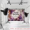 2D Elegant Purple Rose Birthday Backdrop, Luxurious Floral & Balloon Party Background Cloth for Adult Birthday