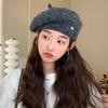 Women's Korean Style Woolen Beret: Versatile, Solid Color, Knitted, Warm, Windproof, with Metal Label for Autumn and Winter