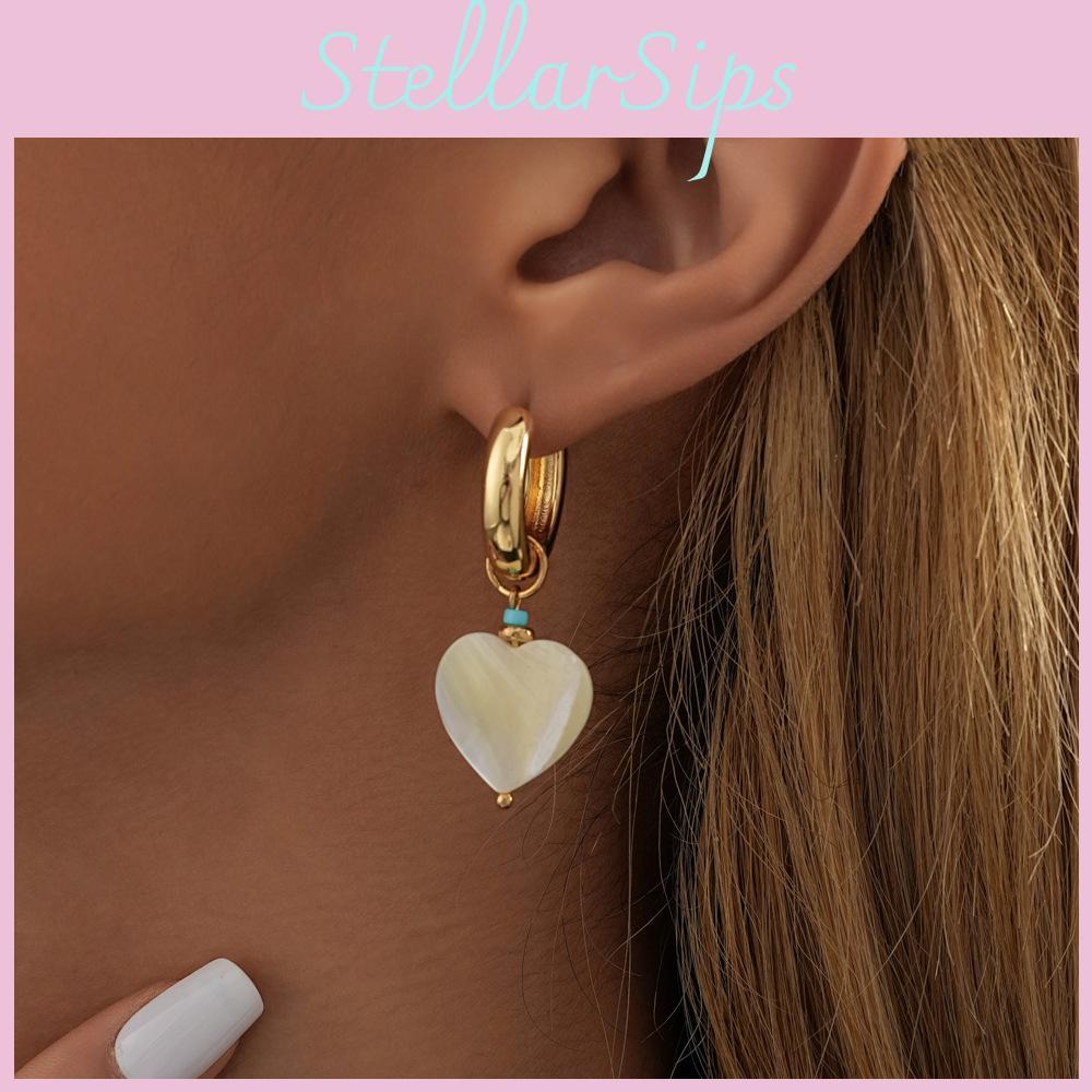 White Heart Pendant Earrings For Women Fashionable Retro Geometric Style