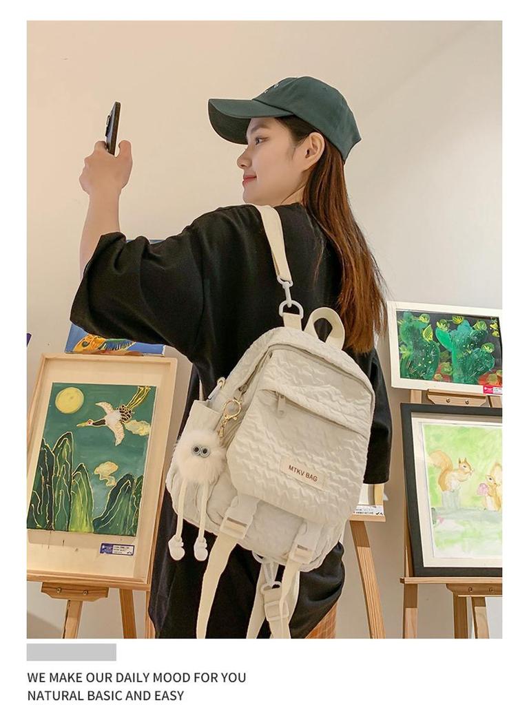 Adorable Candy Color Backpack with Korean Pendant - Milky Macaron Shades for Students