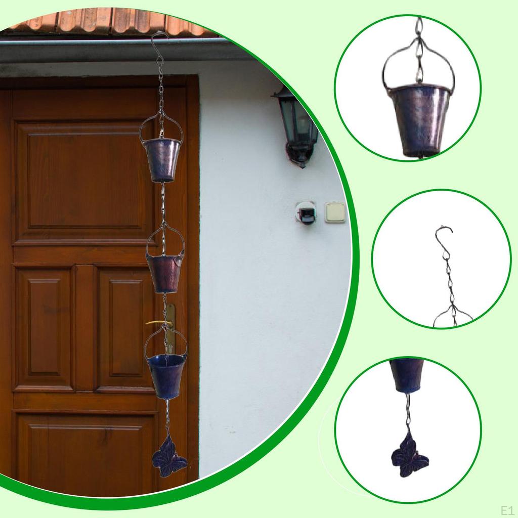 Small Buckets Rain Chain Rainwater Catcher Replace Gutter Downspout Iron Butterfly Decoration