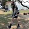 Loose Striped Hooded Short Sleeve Shirt Women's Summer Large Size Casual Small Chic Beautiful Short Top