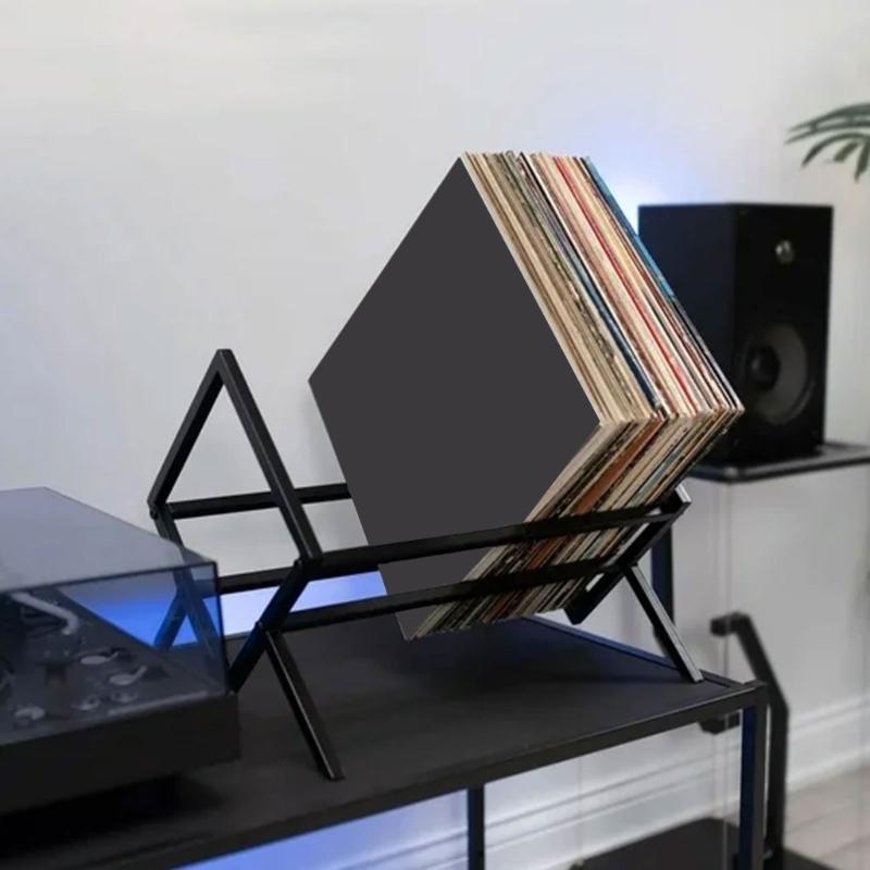 Elegant Album Display Shelf, Clear Metal Storage Stand Home Accessory with Solid Metal Base Desktop Record Organizes