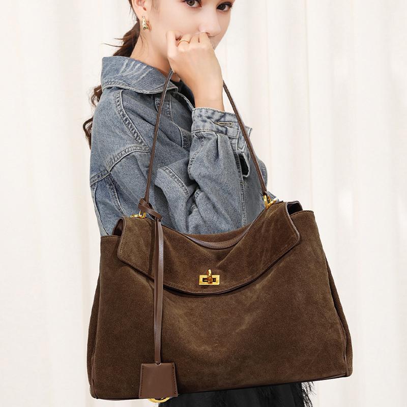 Luxury Rodeo Women's Leather Genuine Suede Brown Totes Buckle Gold Shoulder Bags Fashion Feminine Bags