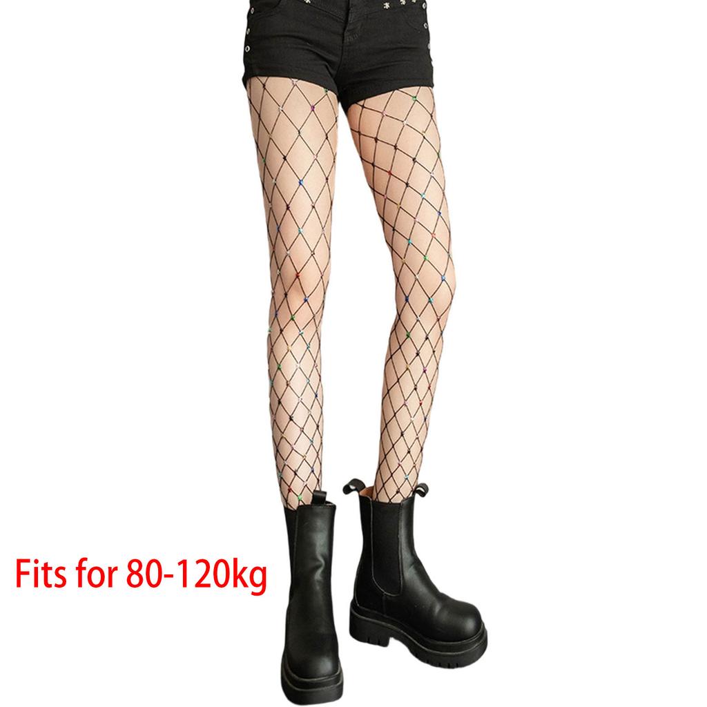 Rhinestones Fishnets Stockings for Women High Waist Pantyhose Glitter Sparkly Large Mesh Fishnet Tights