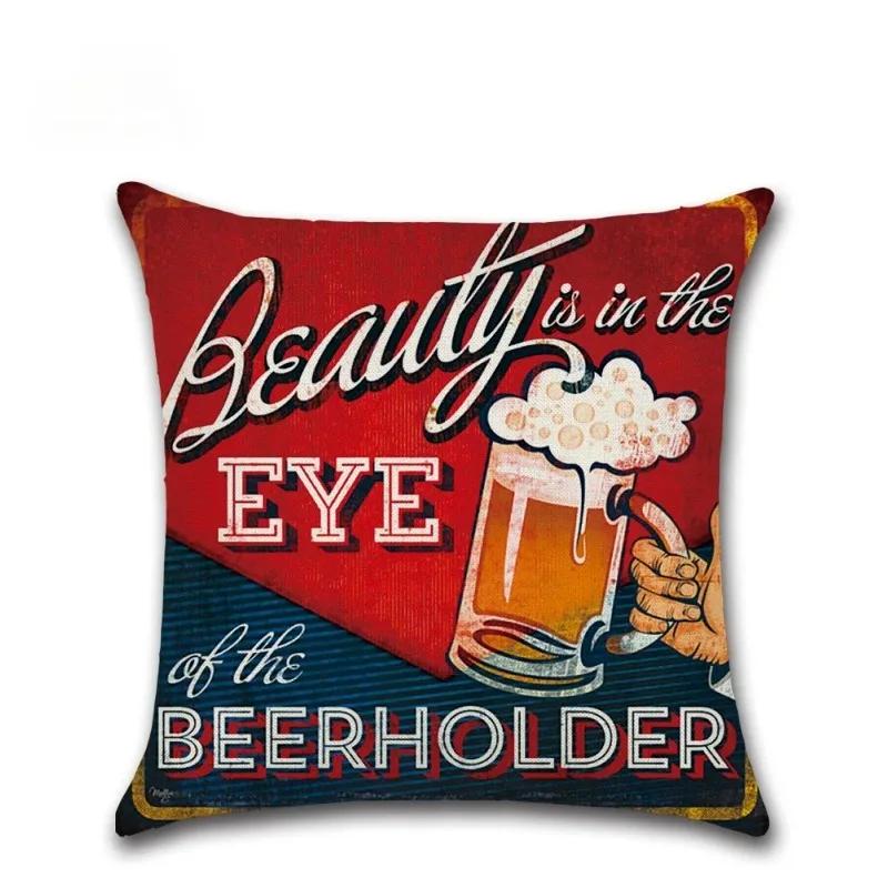 Vintage Beer Bottle Cartoon Pillow Case Alphabet Beer Printed Throw Pillow Vintage Home Decorative  Linen Cushion Cover