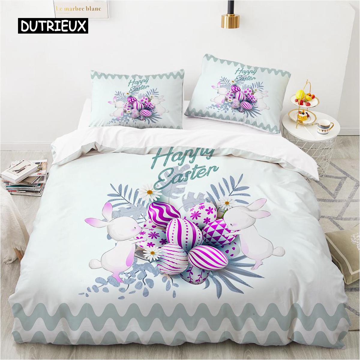 

Easter Egg Duvet Cover Queen Size Blue Microfiber Cute Rabbit Bedding Set for Kids Boys Girls Easter Theme EU single(135x200cm)