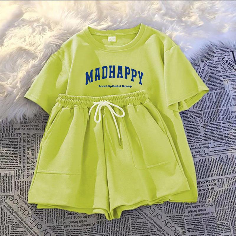 

Женский повседневный спортивный костюм-двойка 2025: Свободный топ с коротким рукавом и шорты для лета 3XL авокадо