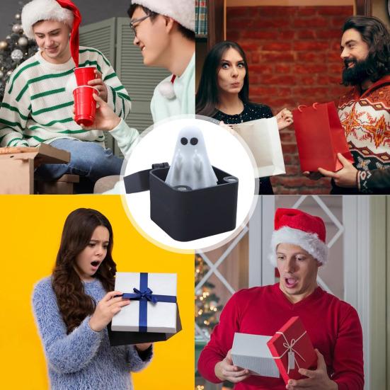 1/2ks Halloweenská ozdoba duch s prostředníčkem v krabičce vyskakující duch v pouzdře stolní dekorace škádlení přátel záludné rekvizity gag žert dárek