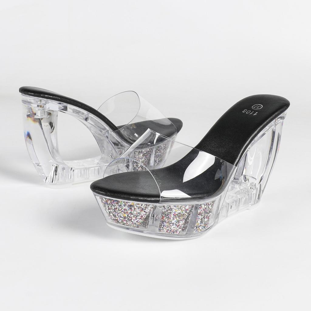 10,5 cm 2026 Stile Coreano 11 CM Sandali Zeppa, Tacchi Pole Dance con Suola in Cristallo, Scarpe da Donna alla Moda per Sfilata e Nightclub LFD-1108WG-H7