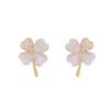 Korea  Fashion Jewelry Exquisite Zircon Opal Four Leaf Clover Flower Earrings Simple Elegant Women's Daily Work Accessories