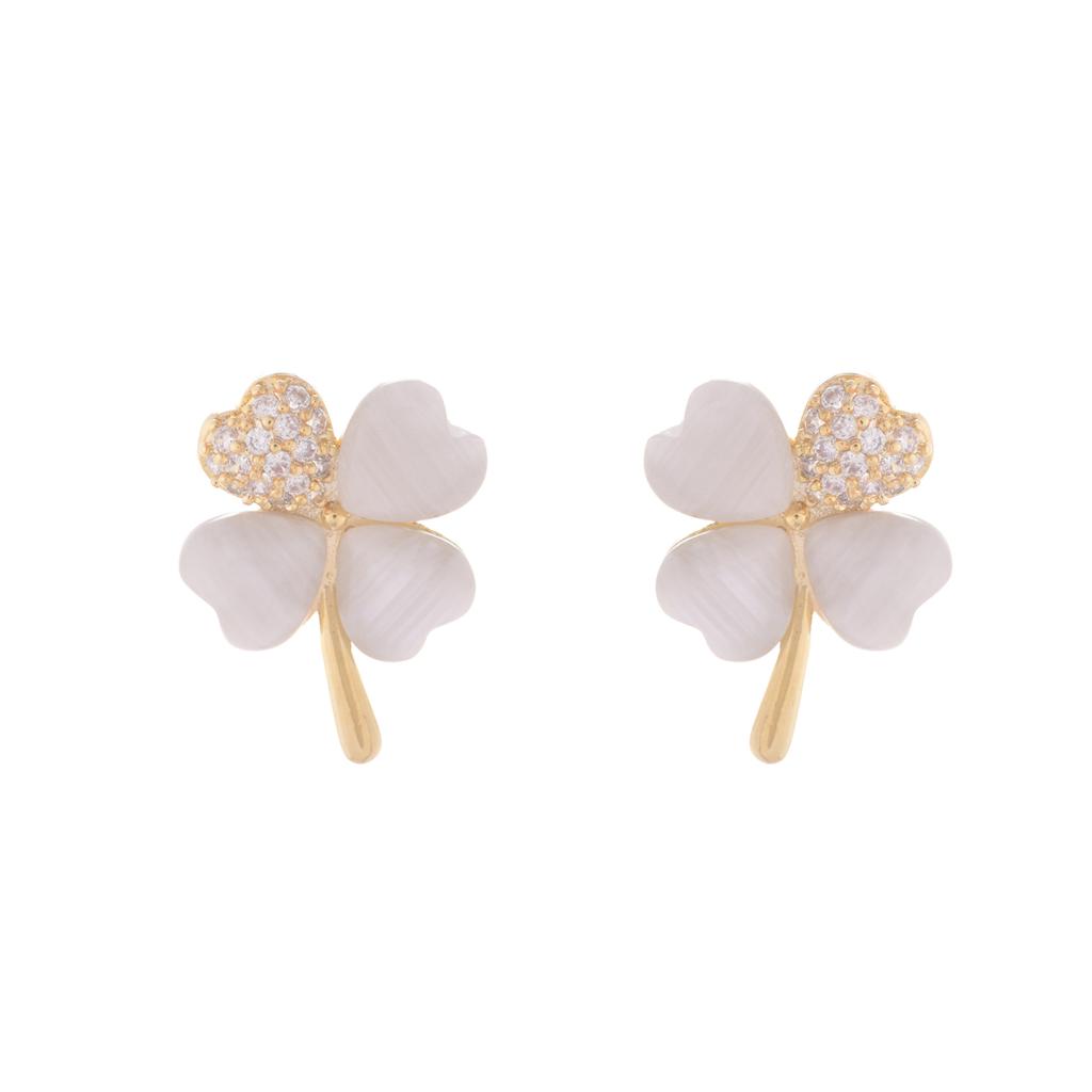 Korea  Fashion Jewelry Exquisite Zircon Opal Four Leaf Clover Flower Earrings Simple Elegant Women's Daily Work Accessories