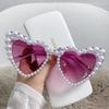 New In Luxury Fine Shimmering Love Pearl Sun Glasses Women Heart Glasses Casual Bling Sunglasses Lentes  Mujer