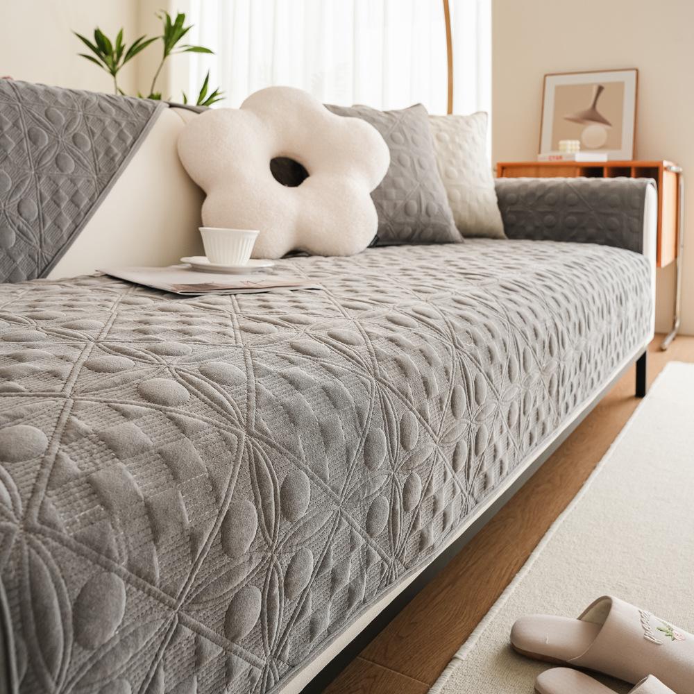 European and American Velvet Sofa Cushion Four Seasons Universal Seat Cushions French Entry Lux Solid Color Non-Slip Sofa Cover Cover Cloth