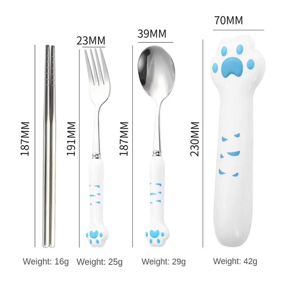 Cartoon Cute Cat Claw Portable 402 Stainless Steel Spoon Fork Tableware Set Thickened Sturdy Durable Anti Slip for Home Use