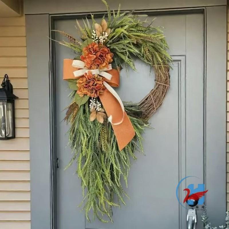 Rustic Hydrangea Wreath Wall Hanging Decor Farmhouse Home Door Or Window With Bow Accent