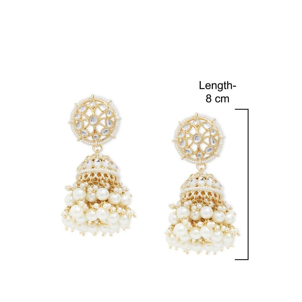 Gold Tone Traditional Kundan & Pearls Jhumki Earring For Women