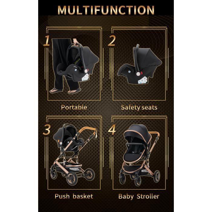 Poussette 3 en 1 Bébé Combinée Siège-Auto Nacelle Trio Réversible Réglable Haute Qualité Roues increvables Canne.Vert