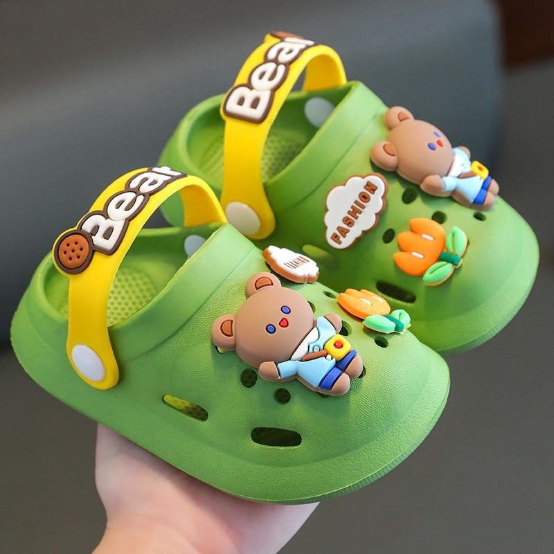 Girls' Sandals, Children's Summer Indoor Soft-Soled Anti-Slip Slippers for Infants and Toddlers, Cartoon Closed-Toe Hole Shoes for Boys.