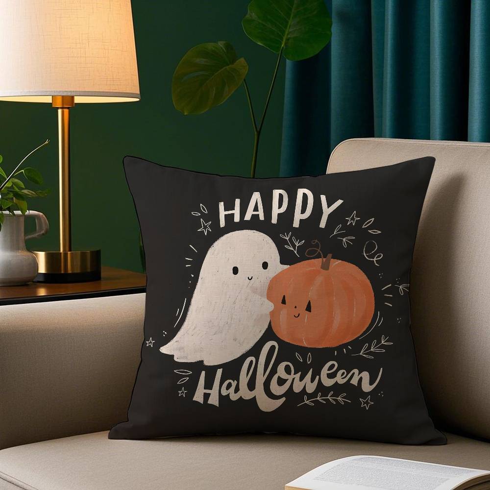 Kawaii Halloween Ghost Pillow Case Plush Fabric Soft Pillowcase Double Sided Print Sofa Cushion Cover Throw