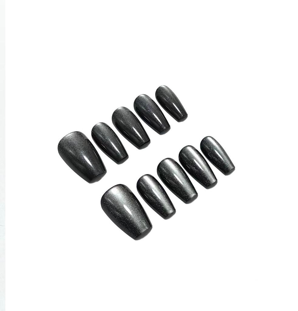 Versatile Black Cat Eye False Nail Stickers - Fashionable & Removable Manicure Wearables