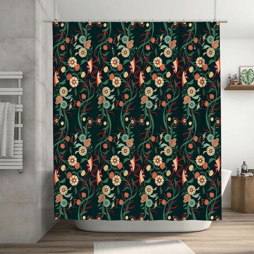 Floral Green Shower Curtain Waterproof Home Decor Bathroom Decoration Printed Fabric Shower Curtains With Rings Size: 180X274Cm