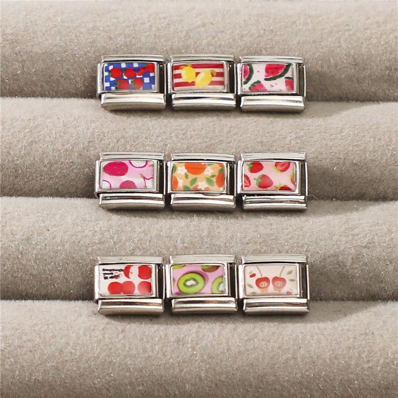 Creative Fruits Series Grape Cherry Lemon Coconut Orange Italian Charm Link Fit 9MM Stainless Steel Jewelry DIY Making Bracelet