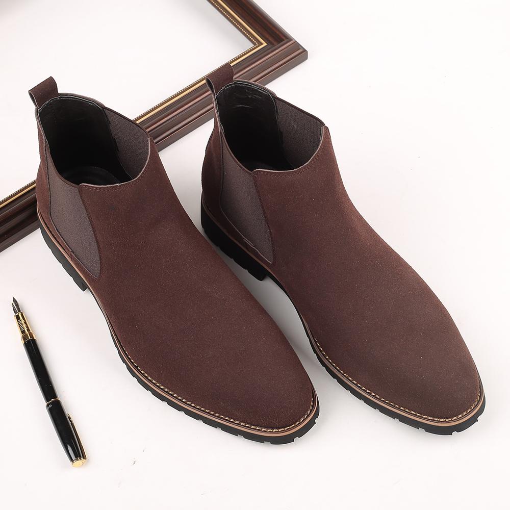 Vysoce kvalitní pánské klasické britské semišové boty Chelsea Cow Pánské nové pohodlné krátké holé boty kožené vysoké krátké boty pro muže