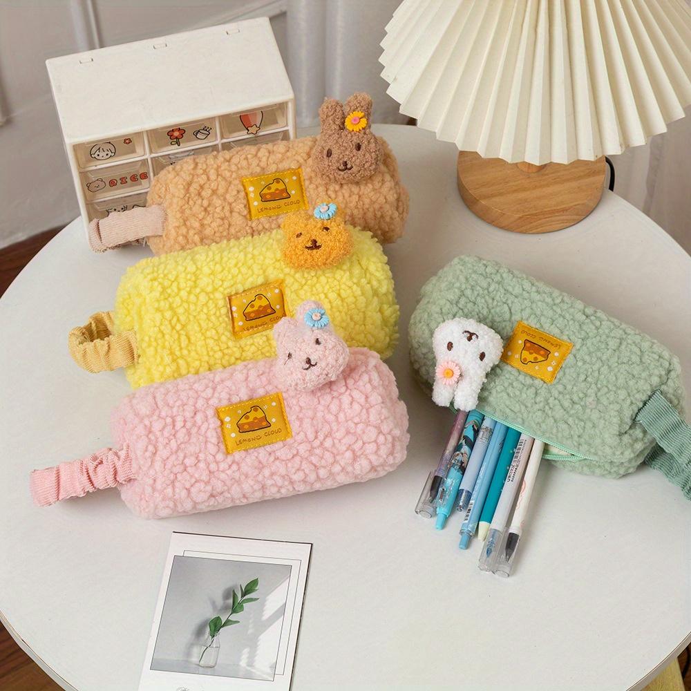 Quilted Pencil Pouch Plush Pencil Case Fluffy Pen Bag Gadget Pouch Box Makeup Cosmetic Bag