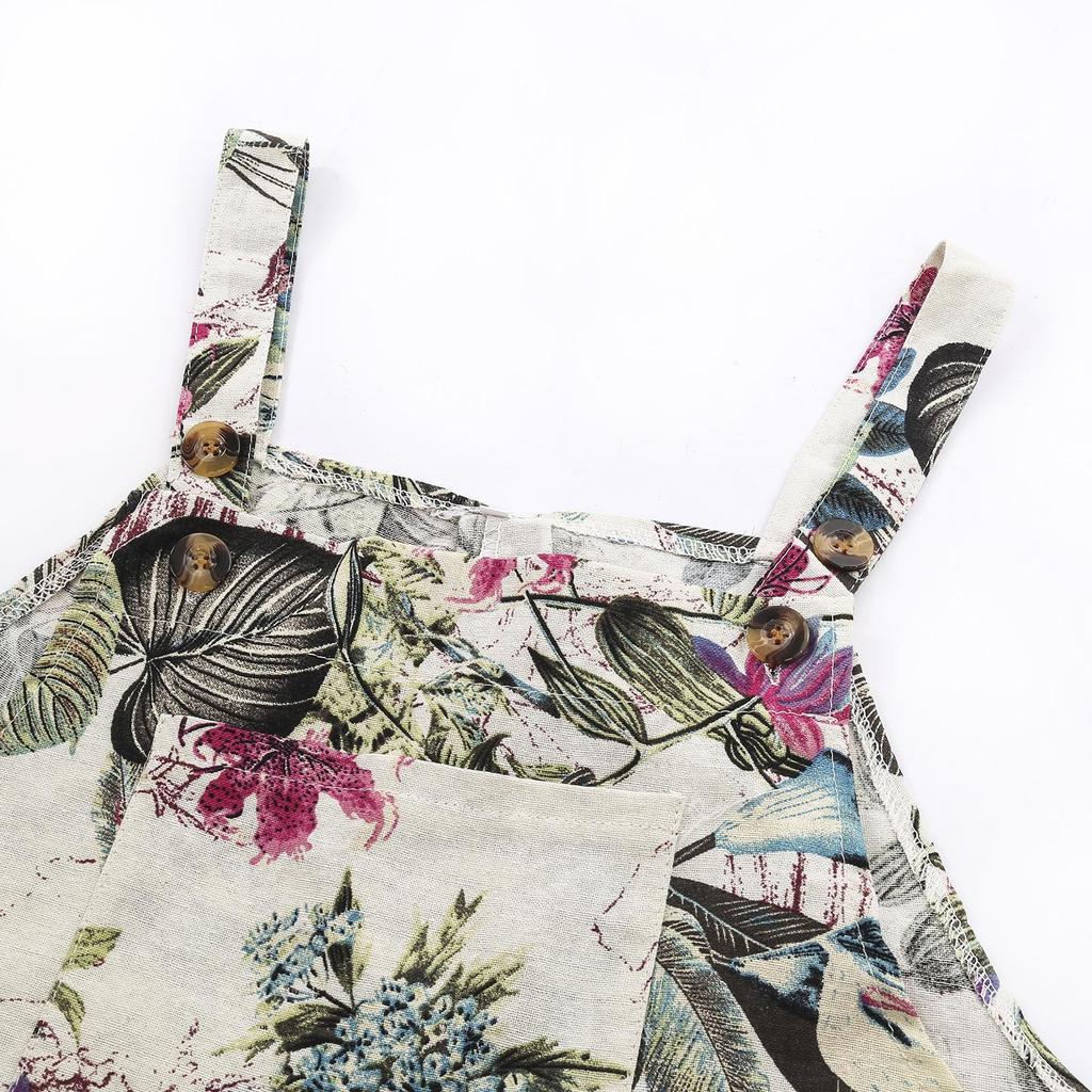 Women Ethnic Style Jumpsuits Summer Overalls Multicolor Square Neck Sleeveless Casual Rompers with Pockets for Girls Playsuit