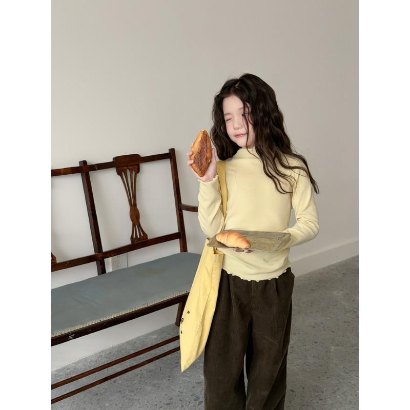 Kids Girls Long Sleeve Solid Ruffle Collar Casual Inner Base Layer Top