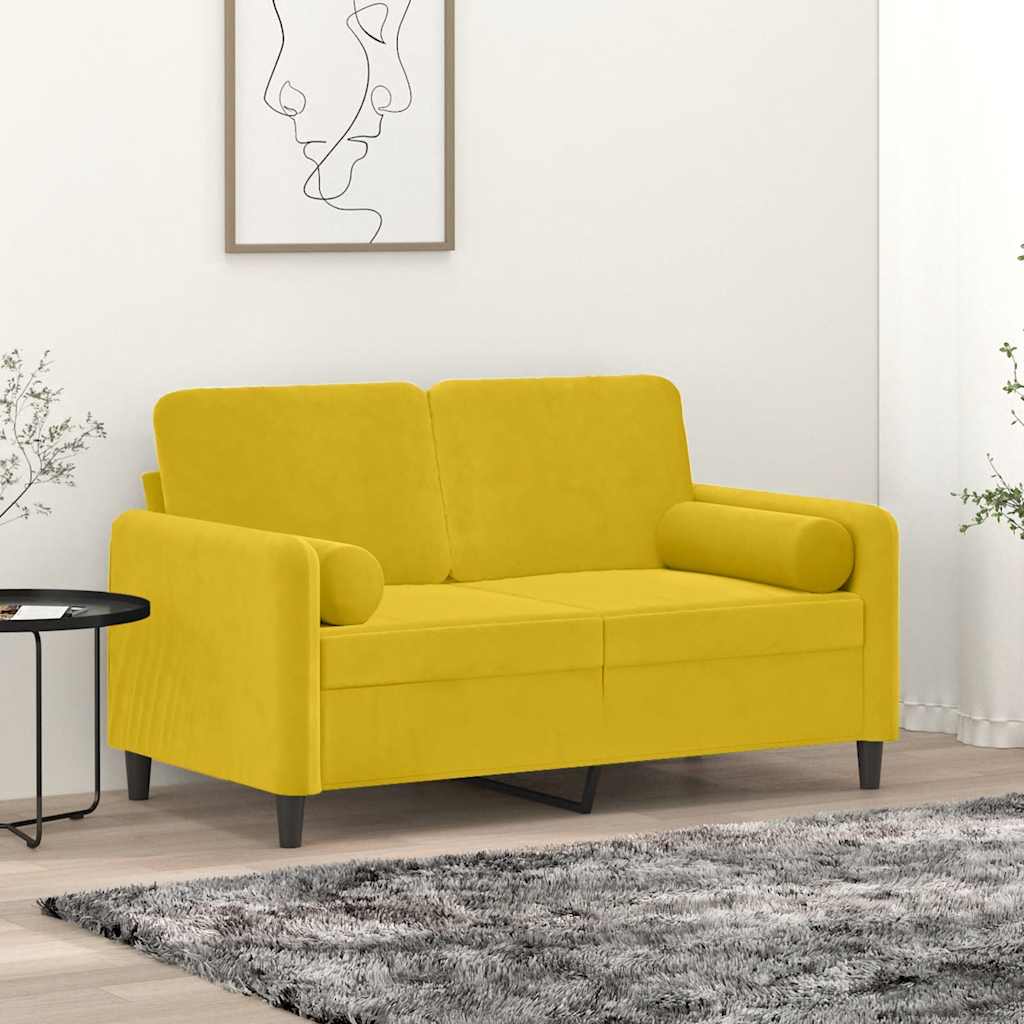 Vidaxl 2-Osobowa Sofa Z Poduszkami, Żółta, 120 Cm, Aksamit