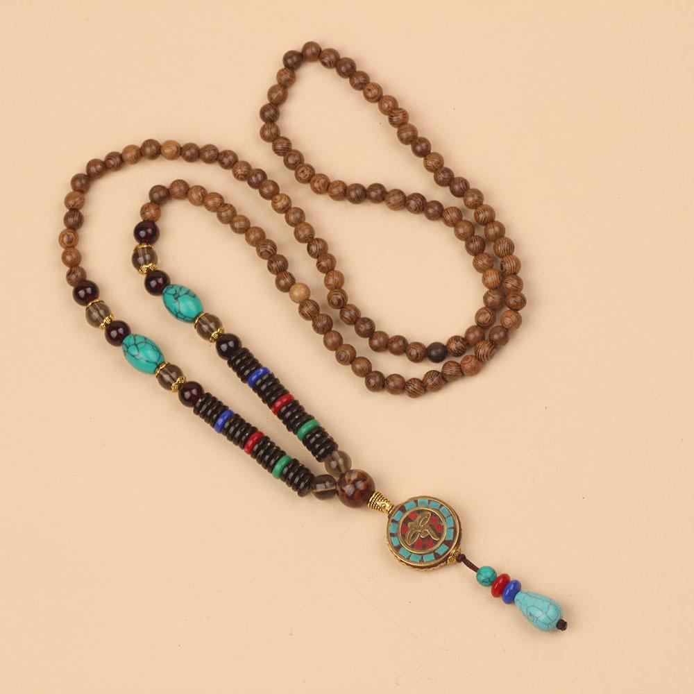 Originální etnický retro dlouhý řetízek na svetr, Nepálské vintage doplňky, Tibetský styl, Literární a univerzální náhrdelník pro muže a ženy