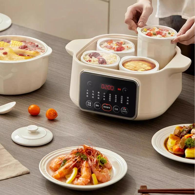 220V Elektrický mini hrnec na dušení Multi-funkční hrnec na dušení polévku Hrnec na vodu Automatický keramický hrnec Polévka Elektrický hrnec na polévku 600W