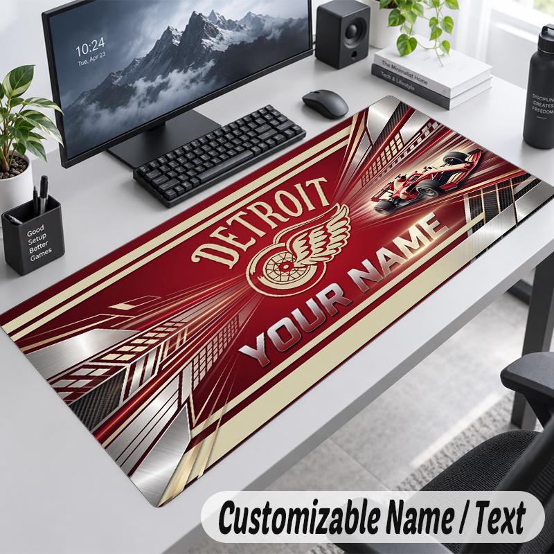 Custom Name Text Mouse Pad Detroit Red Wings Personalized Desk Pad For Work And Gaming