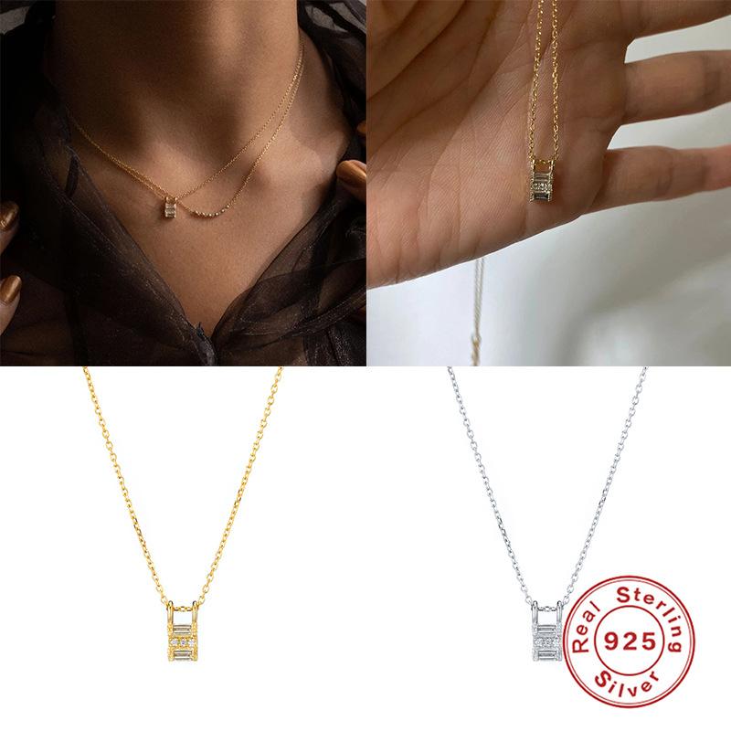 Best Selling S925 Sterling Silver Geometric Zircon Clavicle Necklace Lockhead Necklace