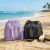 Foldable Mesh Beach Bag Drawstring Closure Hollowed-out Drawstring Handbag Breathable Large Capacity Shopping Bag Beach Use