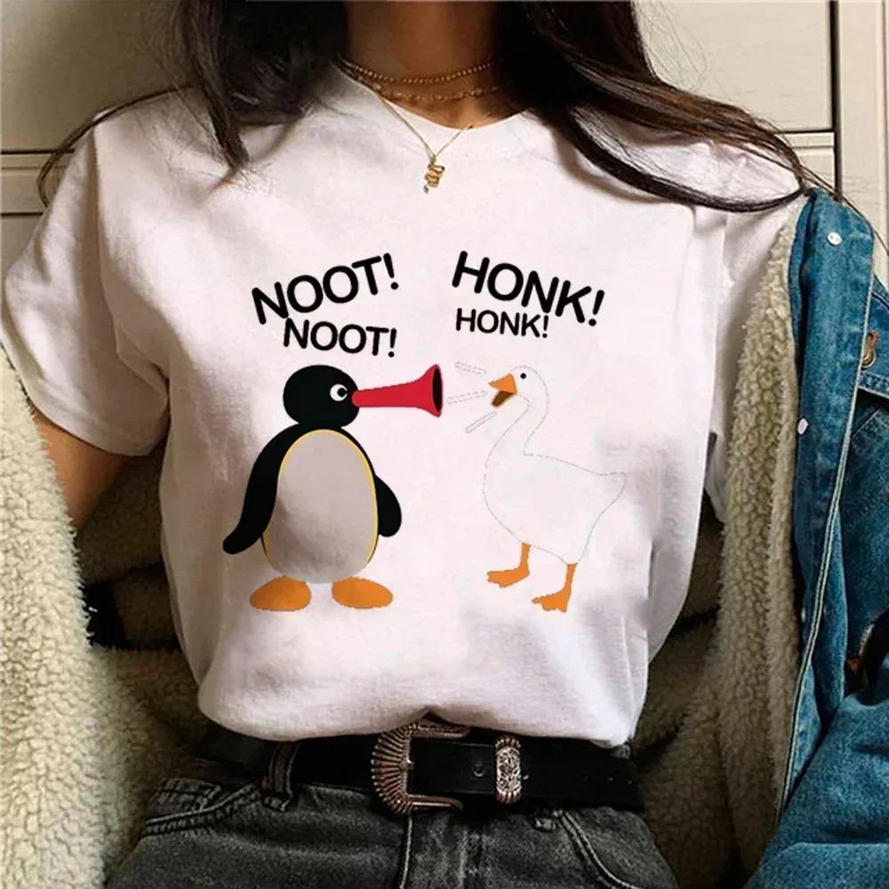 Funny Pingu Print Women's T-Shirt Unique Casual Cute Street Short-Sleeve T-Shirt Breathable Women's Top Kawaii Clothing