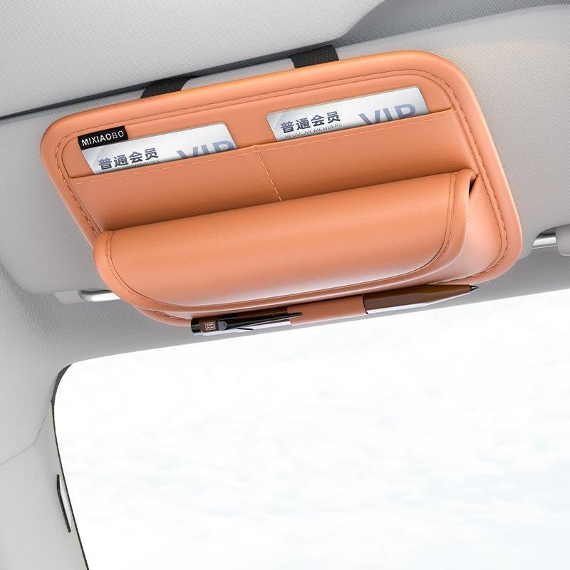 Car Sun Visor Sunglasses Storage Bag Durable PU Leather Multi Slot Card Holder for Vehicle Interior Organization
