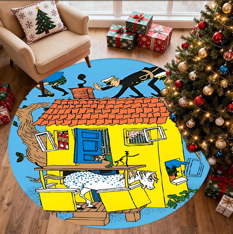 Pippi Longstocking Pattern Round Rug, Indoor/Outdoor Mat, for Picnic, Gameroom, Bedroom, Office, Living Room, Home Decor Carpet, Birthday Gift