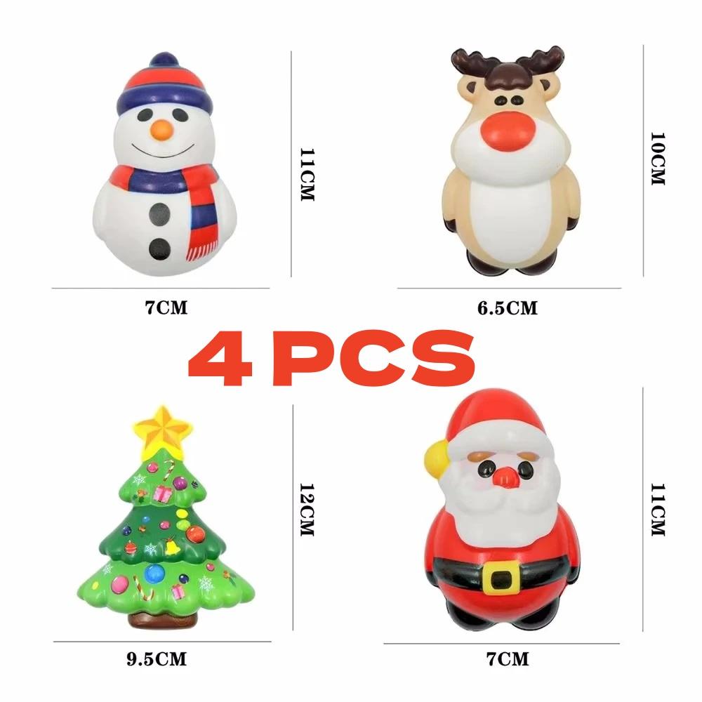 4Pcs Christmas PU Squishy Toy - Santa Claus Reindeer Slow Rebound Anti Stress Reliever Squeeze Doll Christmas Gift For Kids