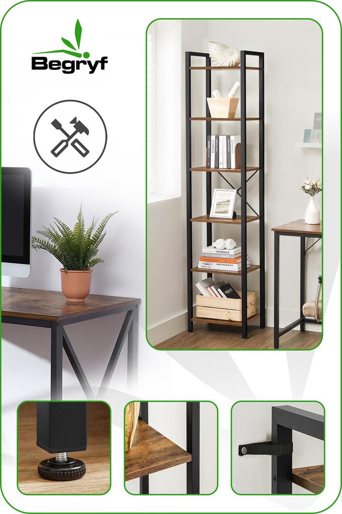 Estante Marrom Escuro Para Livros Estreita Loft Vr37 40X30X187,5 Begryf