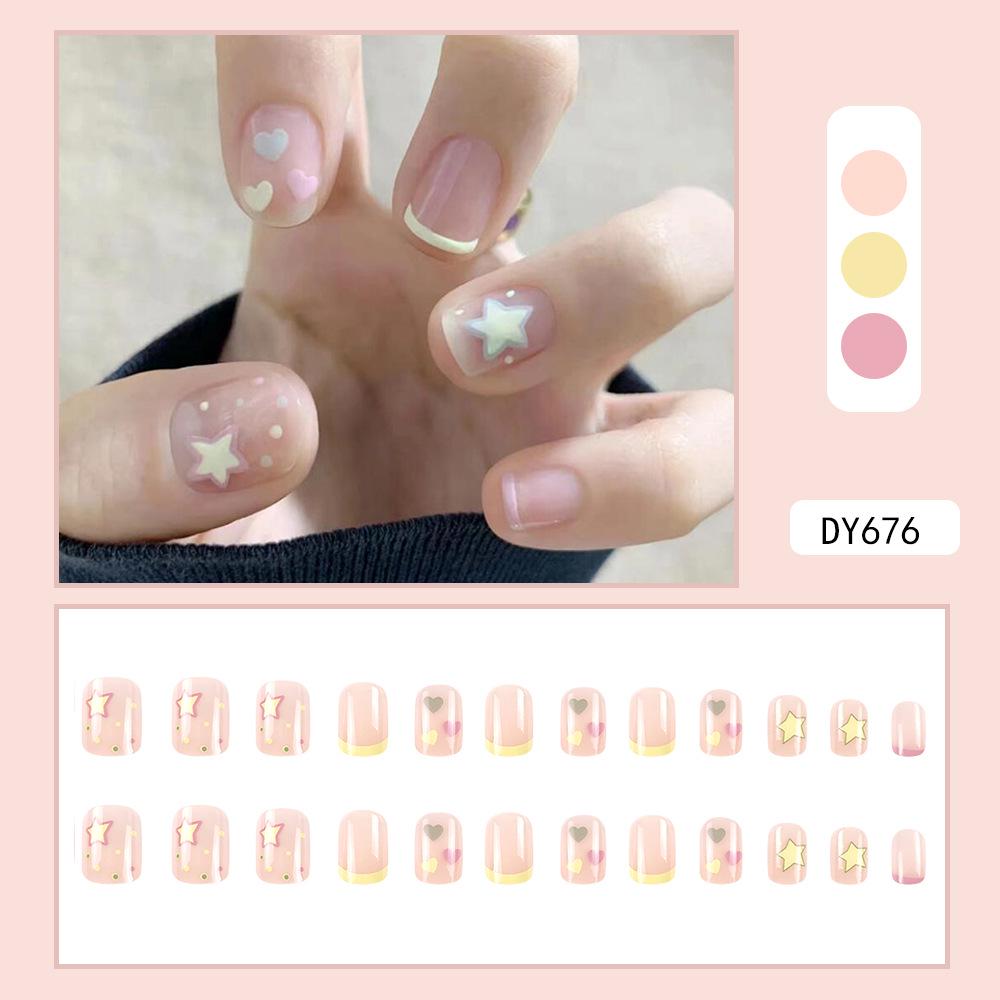 Reusable Blush Nail Art Set: 24 Detachable Wearable Nail Stickers