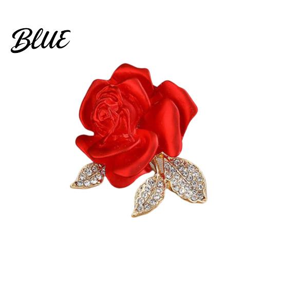 Decorative Brooch Pin 3D Rose Flower Shape Sparkling Rhinestones Inlaid