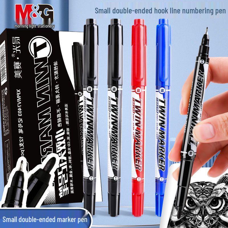 Morning Light MV7403 Black Double-Ended Oil-Based Marker Pen for Students and Children - Ideal for Art, Painting, and Outlining
