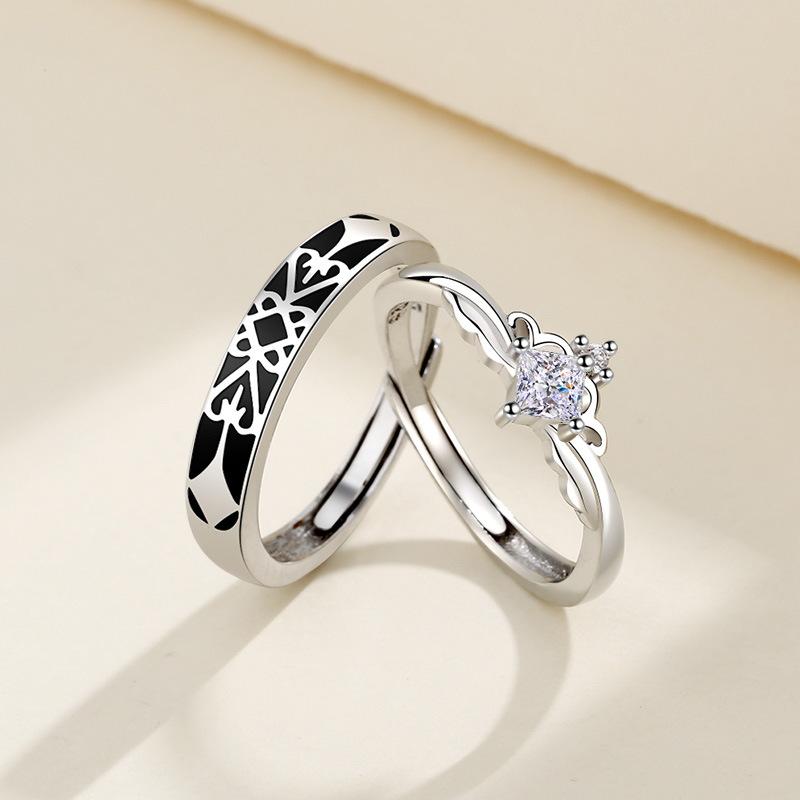 2 Stück 925 Sterling Silber Partnerringe Verstellbar Schlichtheit Mode Exquisit Herren Damen Schmuck Zubehör Hochzeitsfeier Geschenk