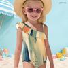 Girls One Shoulder Ruffle Printed One Piece Beach Swimsuit