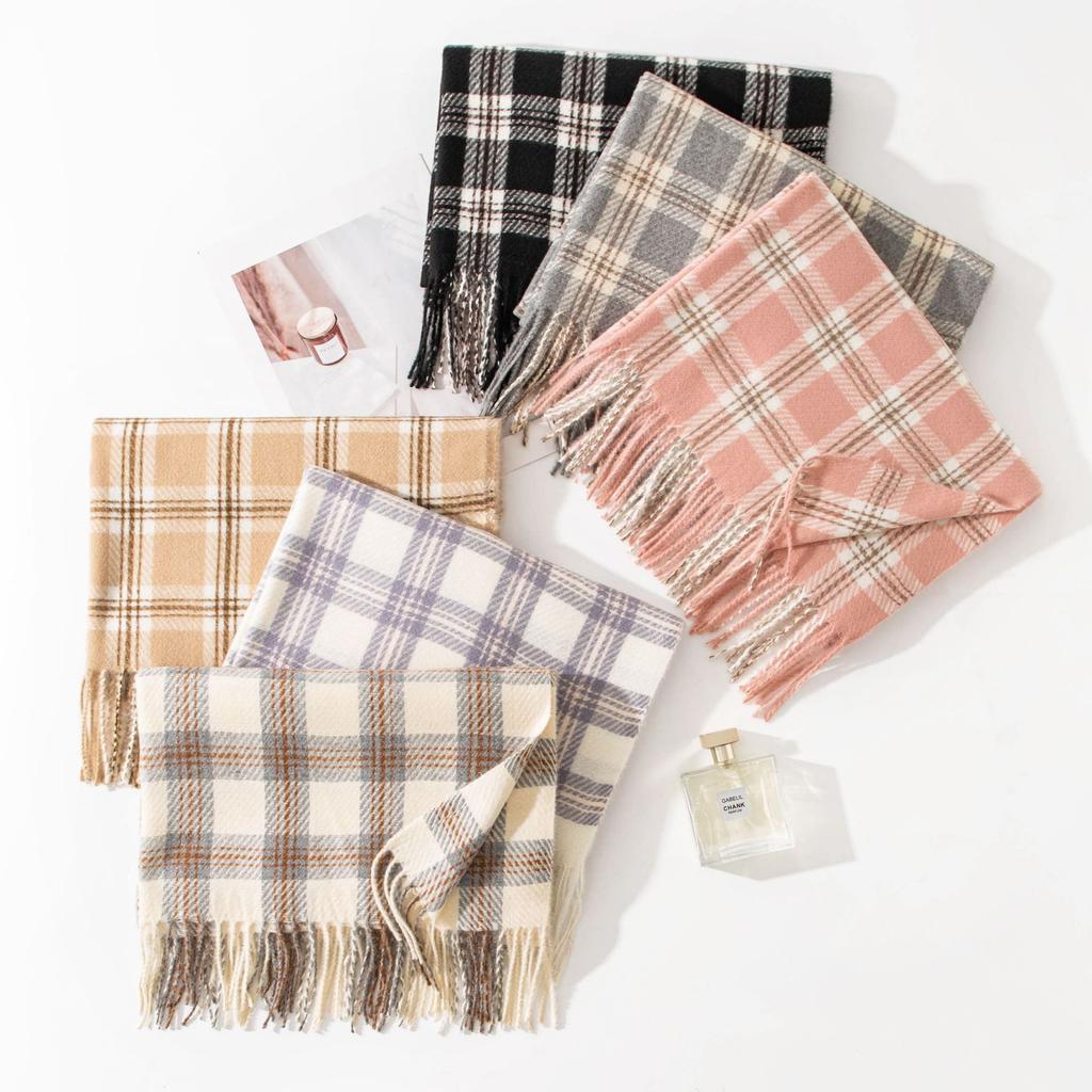 Korean Atmosphere Scarf for Women In Autumn and Winter Versatile for Couples Students Thickened Long Warm Plaid Shawl Dual Use
